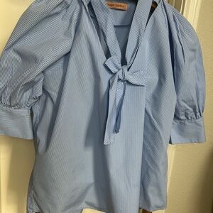 Maggie Marilyn Striped Blue Blouse with Bow Detail